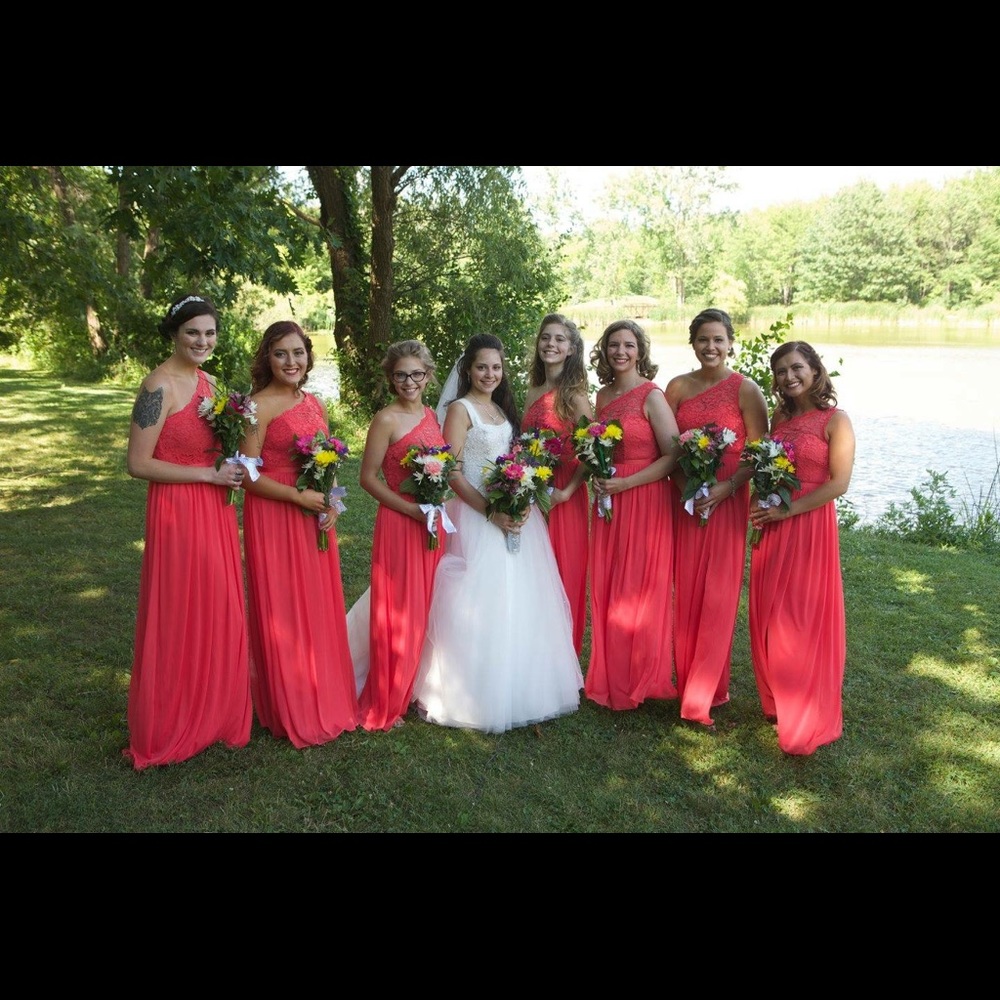 Davids Bridal Bridesmaid Guava Long One Shoulder